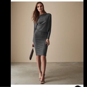 REISS Delaney Draped Grey Knit Dress